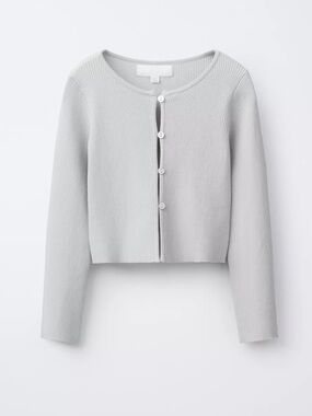 Zara Light Gray Ribbed Cropped Cardigan